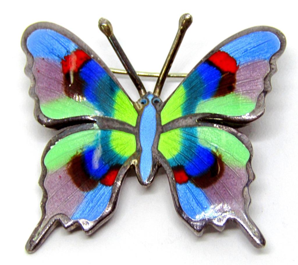M-171 TAXCO MAYA MEXICO STERLING BUTTERFLY: BROOCH WITH GORGEL ENAMEL DESIGN-TOTAL 5.1 DWT