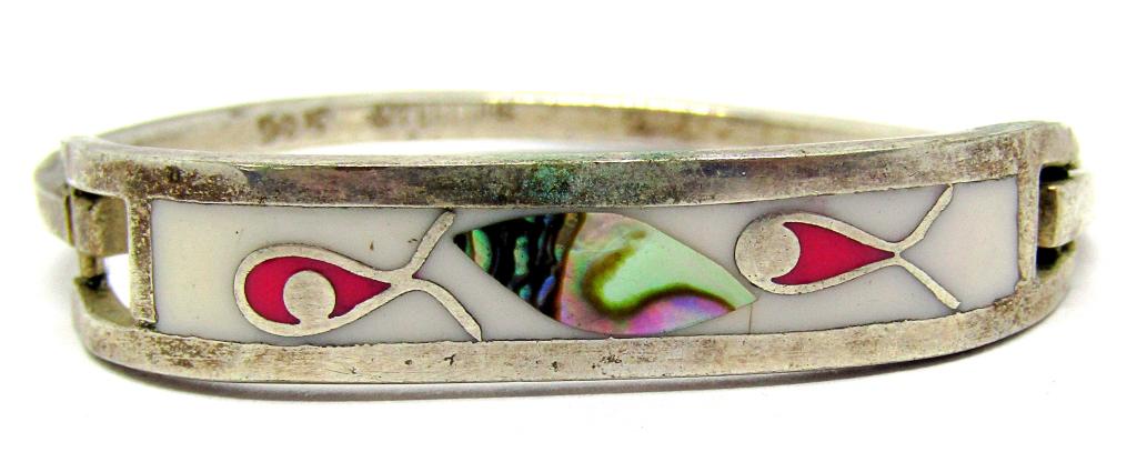 STERLING HINGED BANGLE WITH INLAY DESIGN (1 of 4)