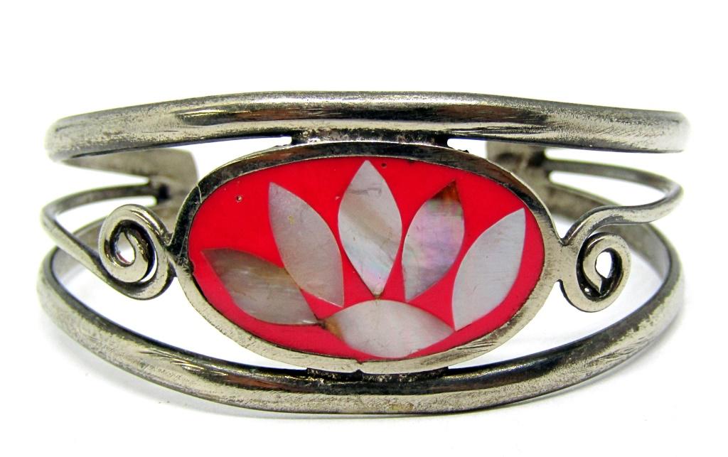 STERLING SPLIT SHANK CUFF WITH FLOWER (1 of 3)
