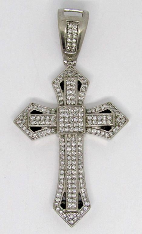 CHUNKY STERLING CROSS PENDANT WITH CZ (1 of 2)