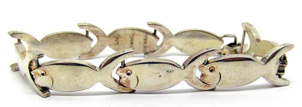TAXCO STERLING FISH PANEL BRACELET (1 of 4)
