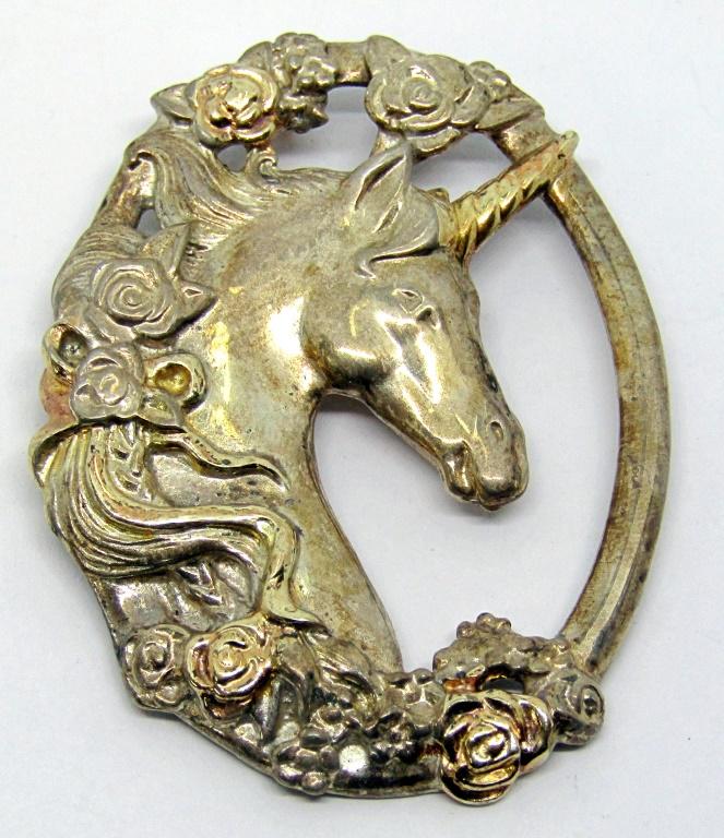 GORHAM STERLING UNICORN BROOCH: TOTAL 9.5 DWT