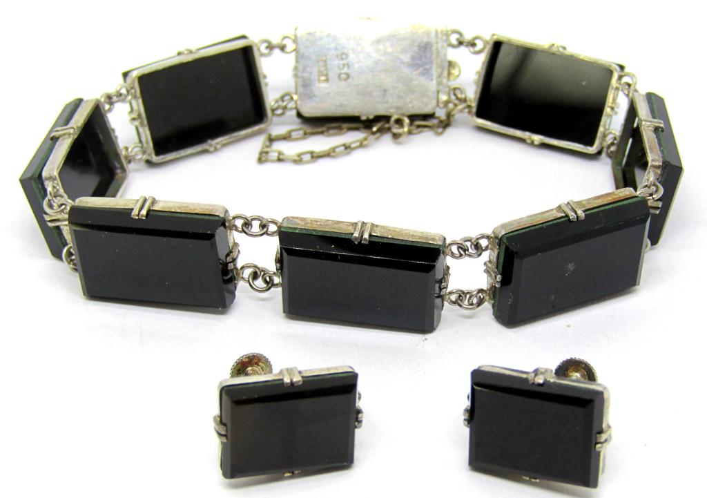SET! VTG 950 STERLING PANEL BRACELET WITH BLACK (1 of 3)
