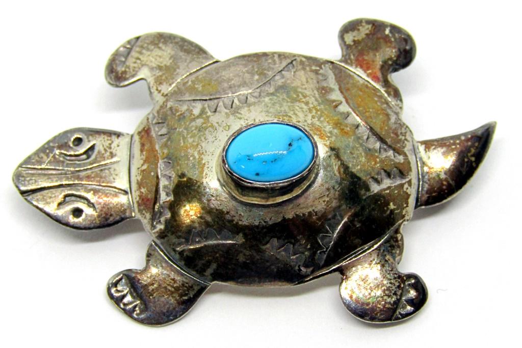 SOUTHWESTERN STERLING TURTLE BROOCH WITH (1 of 2)
