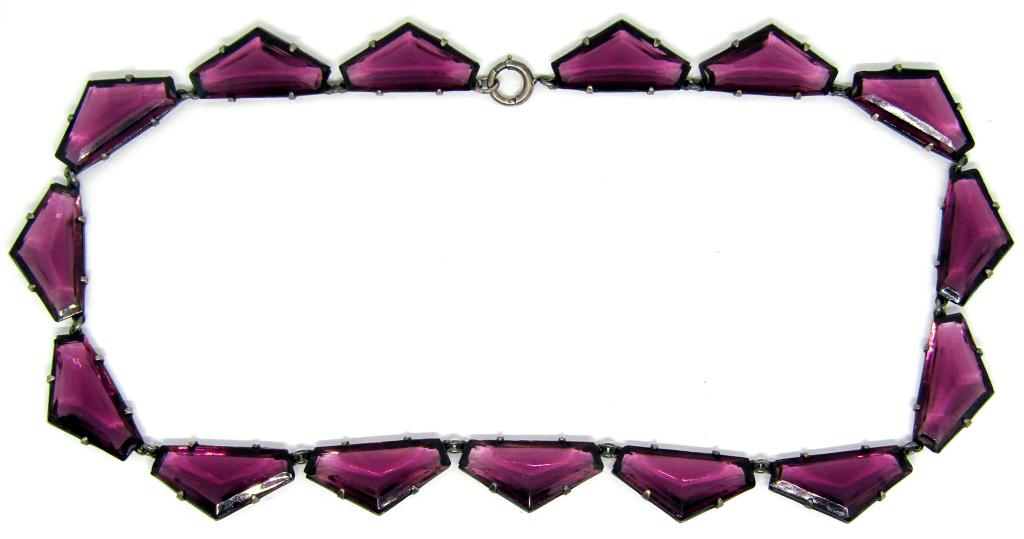 VINTAGE STERLING CHOKER NECKLACE WITH VILOET: STONES-TOTAL 20.6 DWT