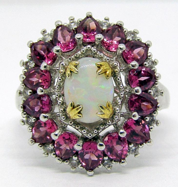 SIZE 10 STERLING FASHION RING WITH OPAL CENTER (1 of 4)