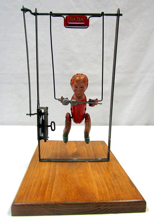 Vtg 20's Lithographed TIK-TAK: wind-up Acrobat Toy - WINDS but NEEDS LITTLE PUSH TO GET HER GOING