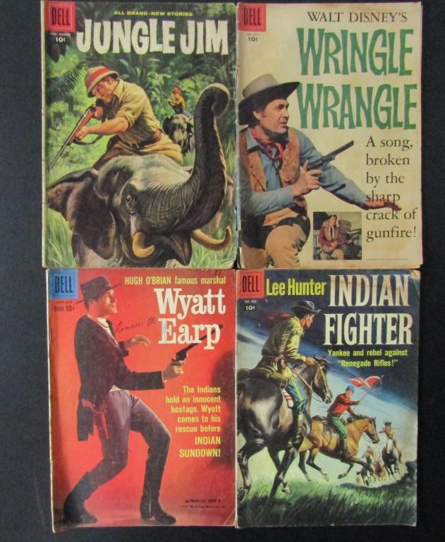 (6) DELL 1950's: (2) DALE EVANS, WYATT EARP,: LEE HUNTER INDIAN FIGHTER, WRINGLE WRANGLE, JUNGLE JIM