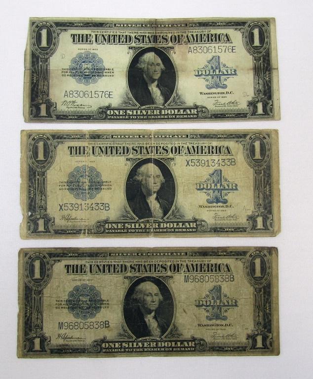 (3) 1923 $1 SILVER CERTS LARGE SIZE NOTES (1 of 2)