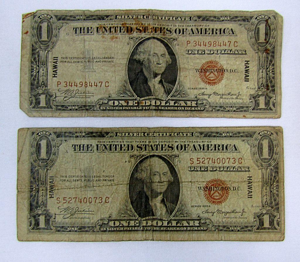 (2) 1935 $1 "HAWAII" SILVER CERTIFICATES (1 of 2)