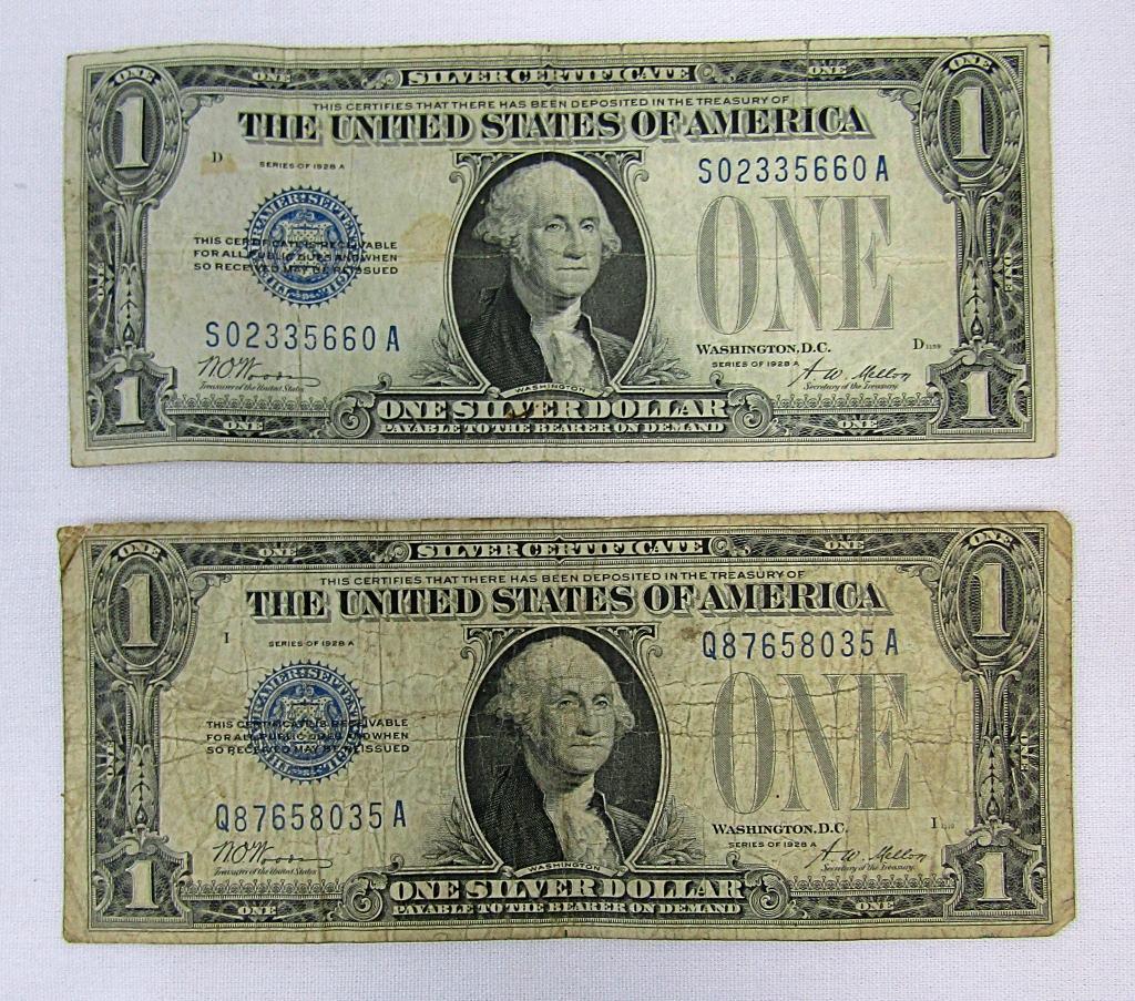 (2) 1928 $1 "FUNNY BACK" SILVER CERTS (1 of 2)