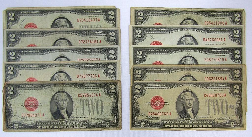 (10) 1928 $2 RED SEAL U.S. NOTES (1 of 2)