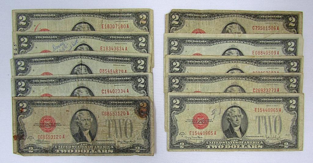 (10) 1928 $2 RED SEAL U.S. NOTES (1 of 2)