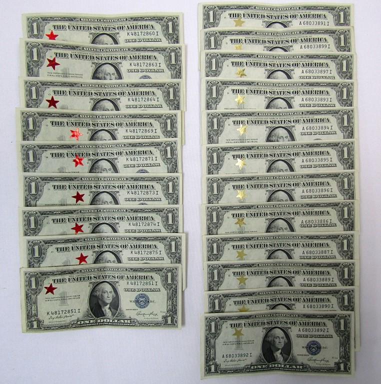 (21) $1 SILVER CERT XF/AU LOT w/GOLD or RED (1 of 2)