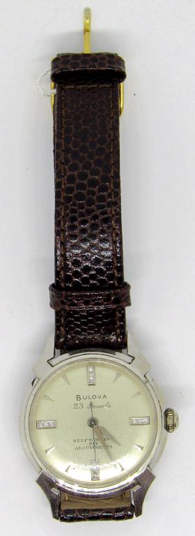 GENTS 14kt WHITE GOLD BULOVA AUTOMATIC: WRIST WATCH - 23 JEWEL w/DIAMOND DIAL - RUNNING