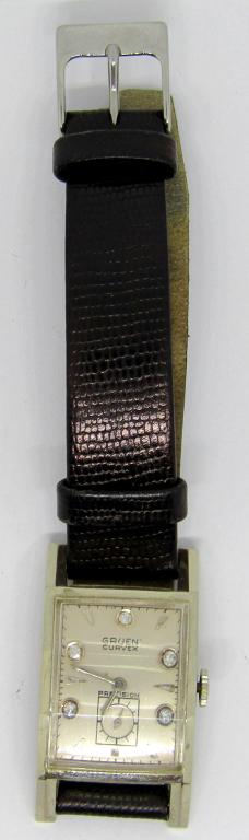 GENTS GRUEN CURVEX DIAMOND DIAL: WATCH 14kt WHITE GOLD, 17 JEWEL, CAL 370 MOVT, CASE 370-615, 40mm - RUNNING