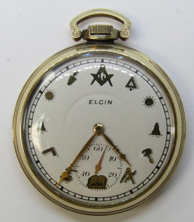 ELGIN OPENFACE MASONIC DIAL POCKETWATCH (1 of 6)