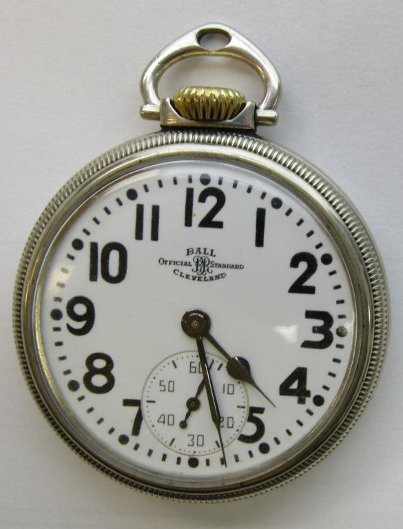 HAMILTON BALL 999B RAILRAOD WATCH: 16 SIZE, 21 JEWEL, OFFICEAL RR STANDARD, CLEVELAND, SCREWBACK BASEMETAL CASE - WORKING CONDITION