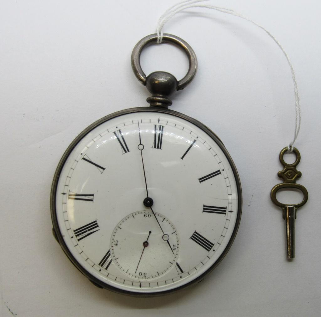 GENTS SWISS BAR SILVER OPEN FACE WATCH (1 of 4)