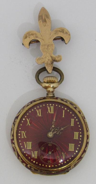 SWISS 14kt GOLD & ENAMEL LAPEL WATCH (1 of 6)