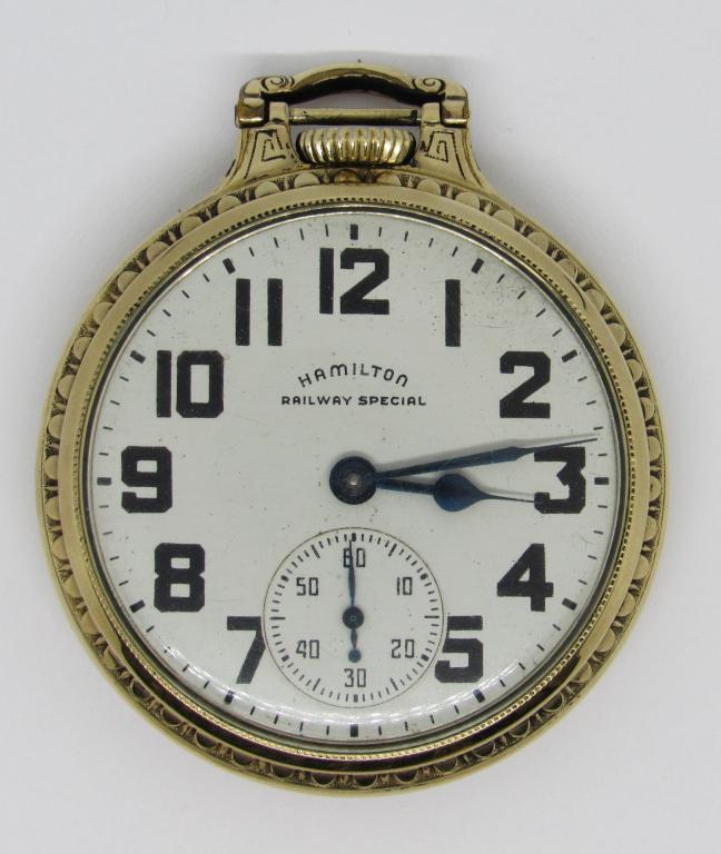 16 SIZE HAMILTON 992B RAILWAY SPECIAL: 21 JEWEL, RAILROAD WATCH, YELLOW FILLED HAMILTON OVER CROWN CASE - WORKING CONDITION