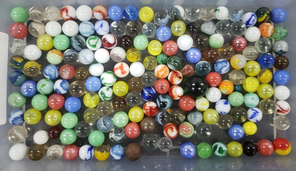 ANTIQUE MARBLE LOT w/LEATHER BAG: 2.16 POUNDS - SOME VERY PRETTY MILK GLASS SWIRL