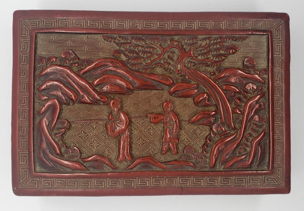 Vintage Chinese Carved Red Cinnabar Jewelry (1 of 4)