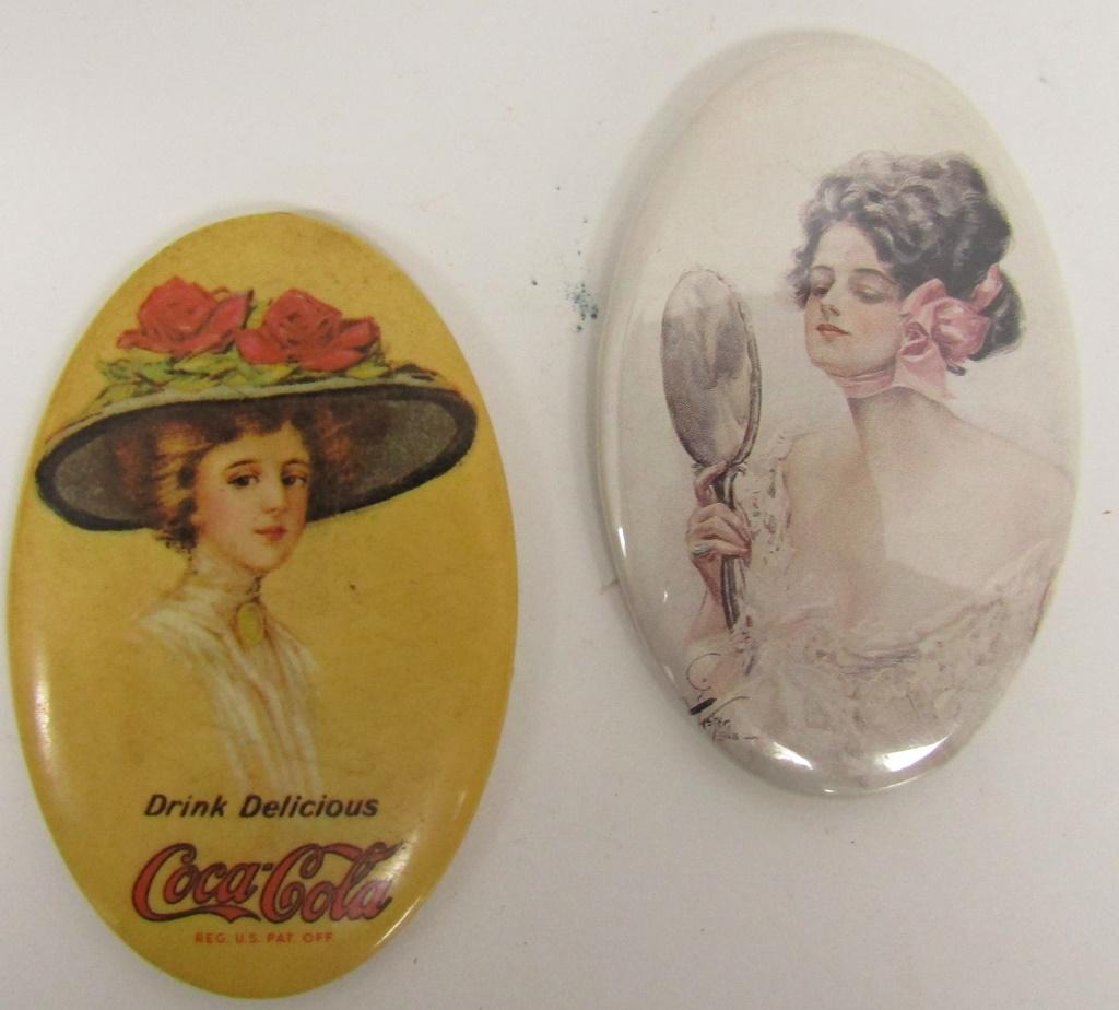 (2) Vtg Oval Coca Cola Pocket Mirror 1973 (1 of 2)