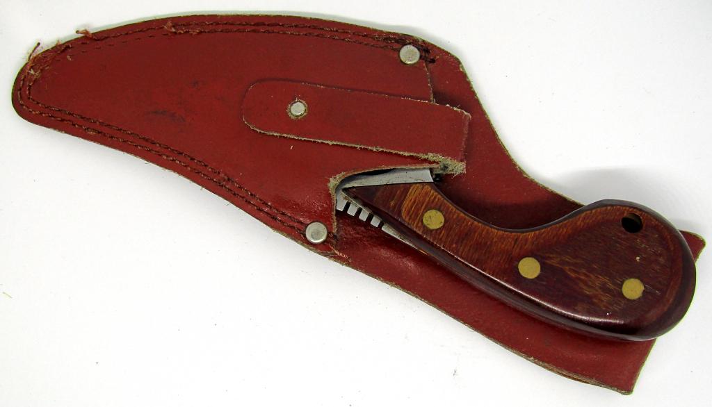 PAKISTAN SAW TRACKER KNIFE w/SHEATH: WOOD HANDLE - NICE CONDITION