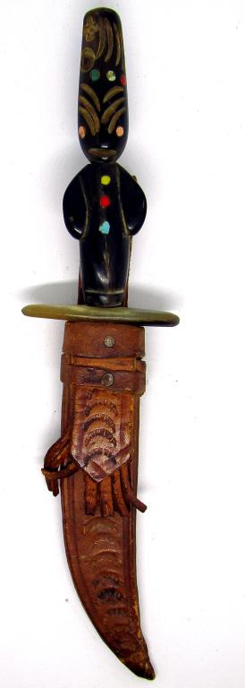 Carved Mayan Native Knife: Chichicastenango Guatemala Vintage Art with Sheath