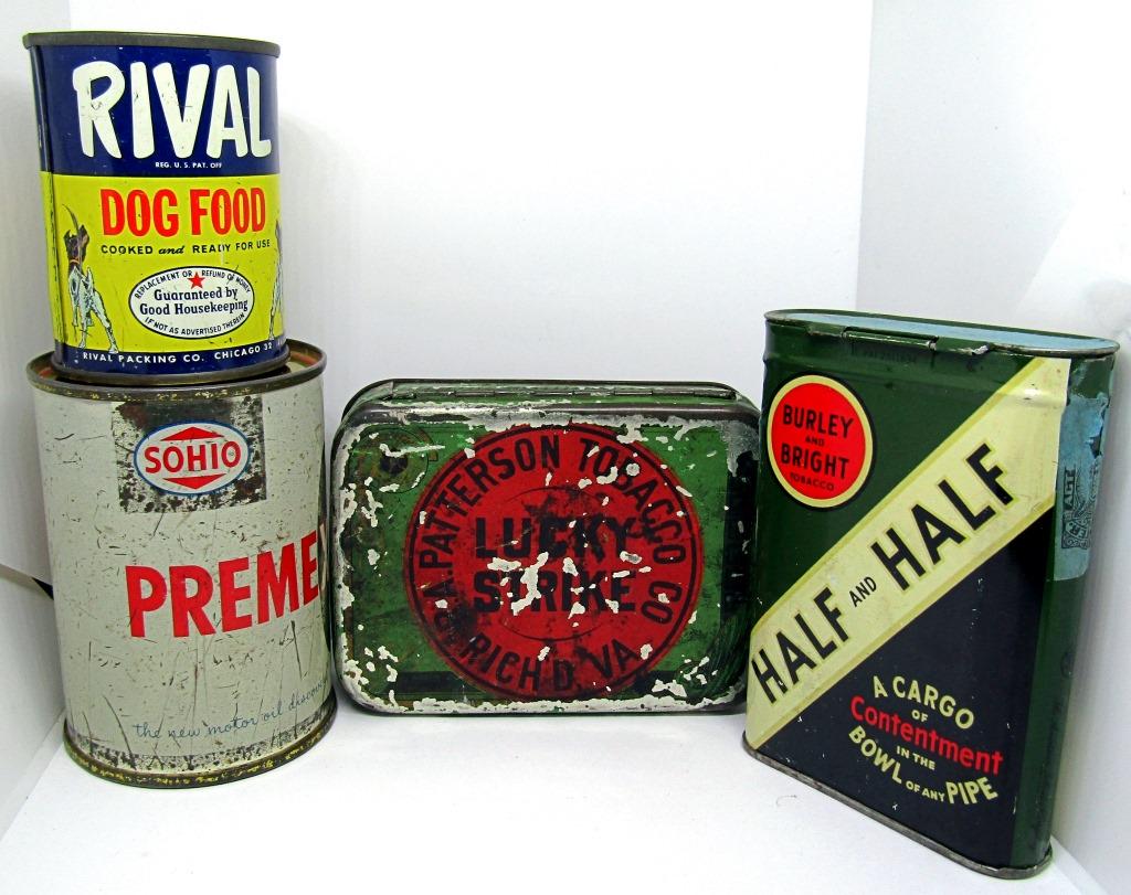 4 VINTAGE/ANTIQUE TIN CANS/BANKS! (1 of 9)