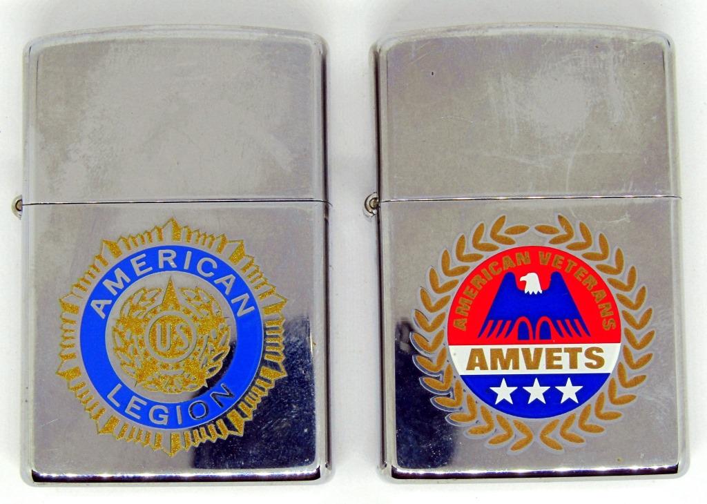 (2) ZIPPO AMERICAN LEGION & AMVETS: LIGHTLY USED