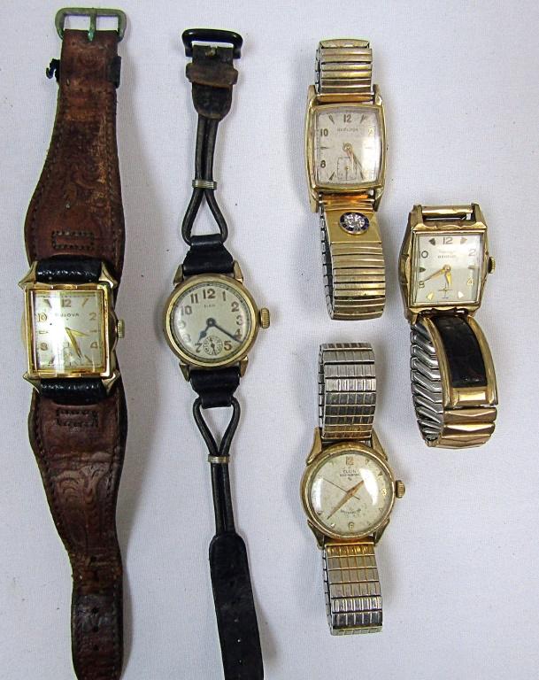 (4) Mens Wrist Watches: Pre Owned- Untested Various Brands such as Benrus,Hamilton,Bulova,Elgin.