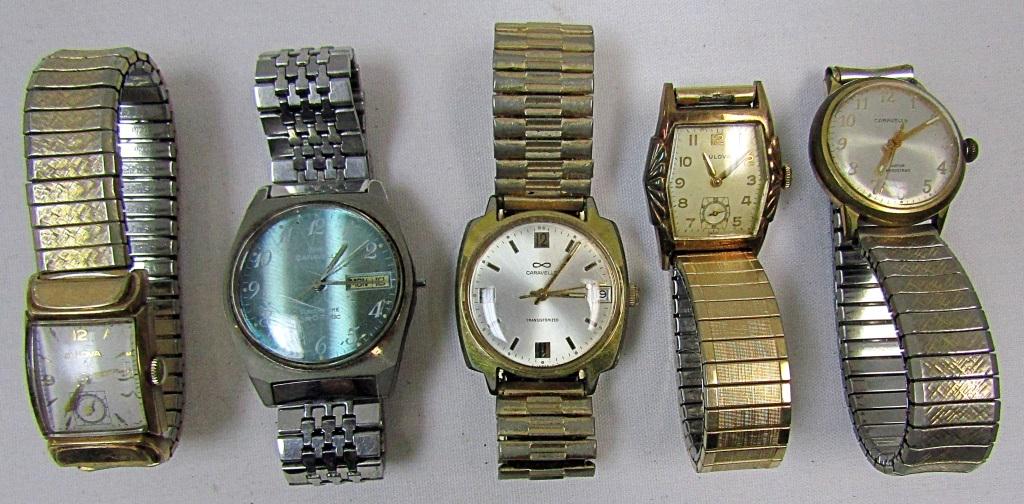 (5) Mens Wrist Watches: Pre Owned- Untested Various Brands such as Caravelle and Bulova
