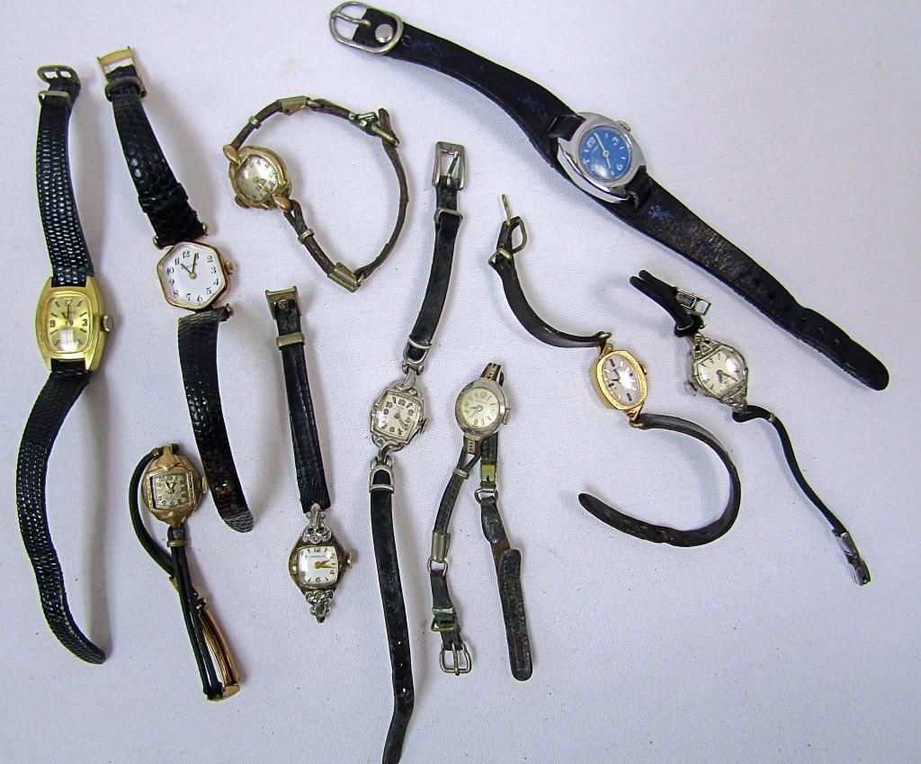 (10) Ladies Vintage Wrist Watches: Pre Owned- Untested Various Brands such as Timex, Caravelle, Gruen, Berlova and others.