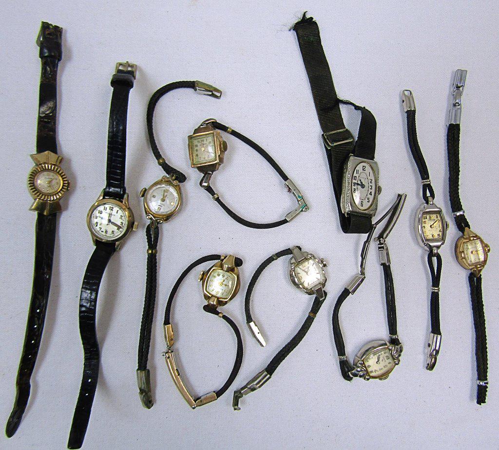 (10) Ladies Vintage Wrist Watches: Pre Owned-Untested Various Brands such as Elgin, Bulova, Caravelle, Waltham and others.