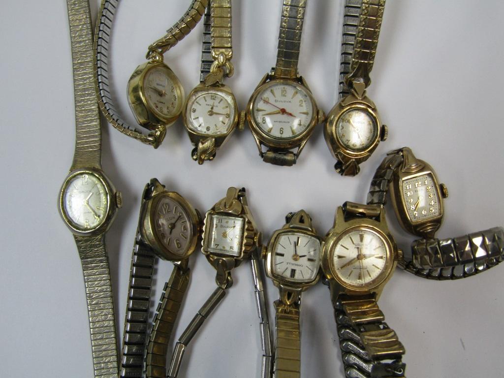 (10) Ladies Vintage Wrist Watches: Pre Owned- Untested Various Brands such as Elgin, Burlova, Gruen and others