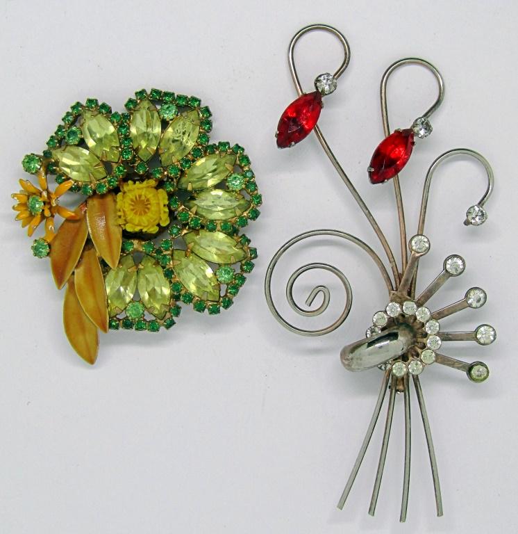 2 UNIQUE ANTIQUE BROOCHES w/RHINESTONES (1 of 2)