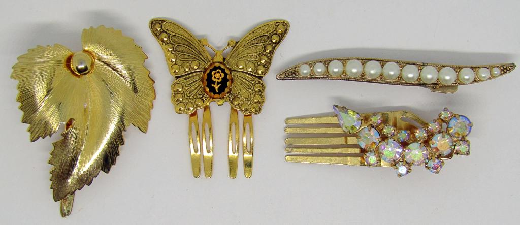 4 GOLD TONED HAIR PINS/CLIPS!: 2 PINS, 2 CLIPS!