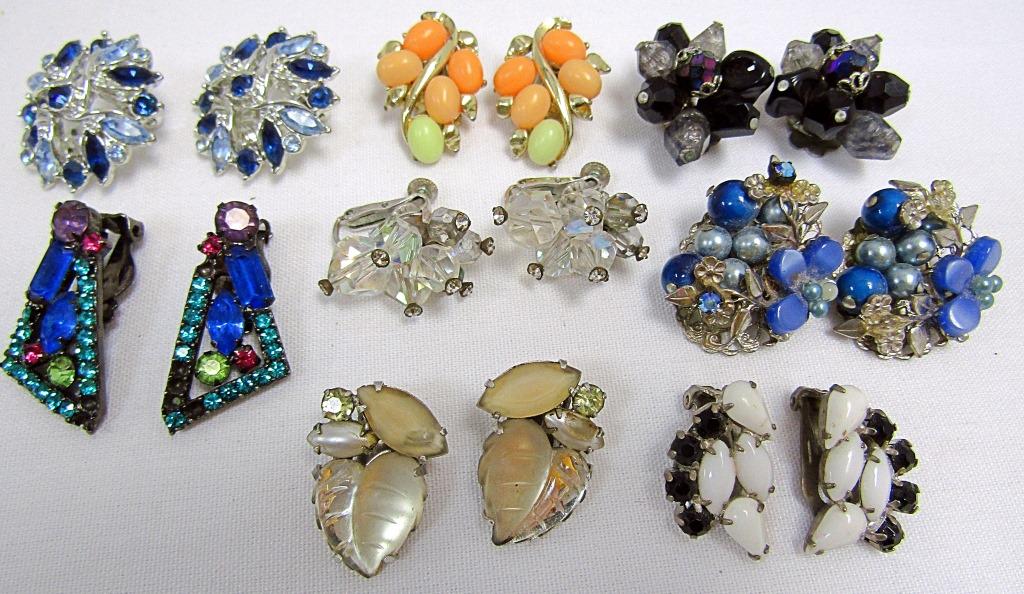 (8) Vintage Clip-On Earrings: Complete pairs, Various brands such as Pat Rene, Coro, Vendome
