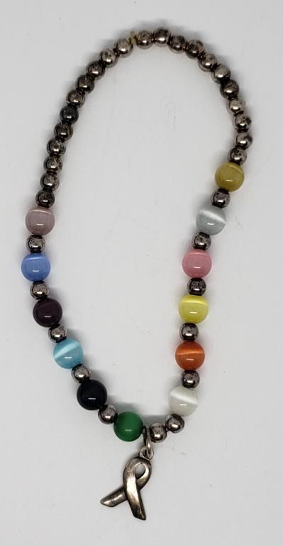 STERLING BEADED STRETCHY BRACELET WITH BREAST (1 of 4)