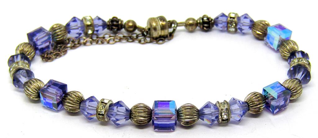 VINTAGE STERLING BEADED BRACELET WITH PURPLE (1 of 2)