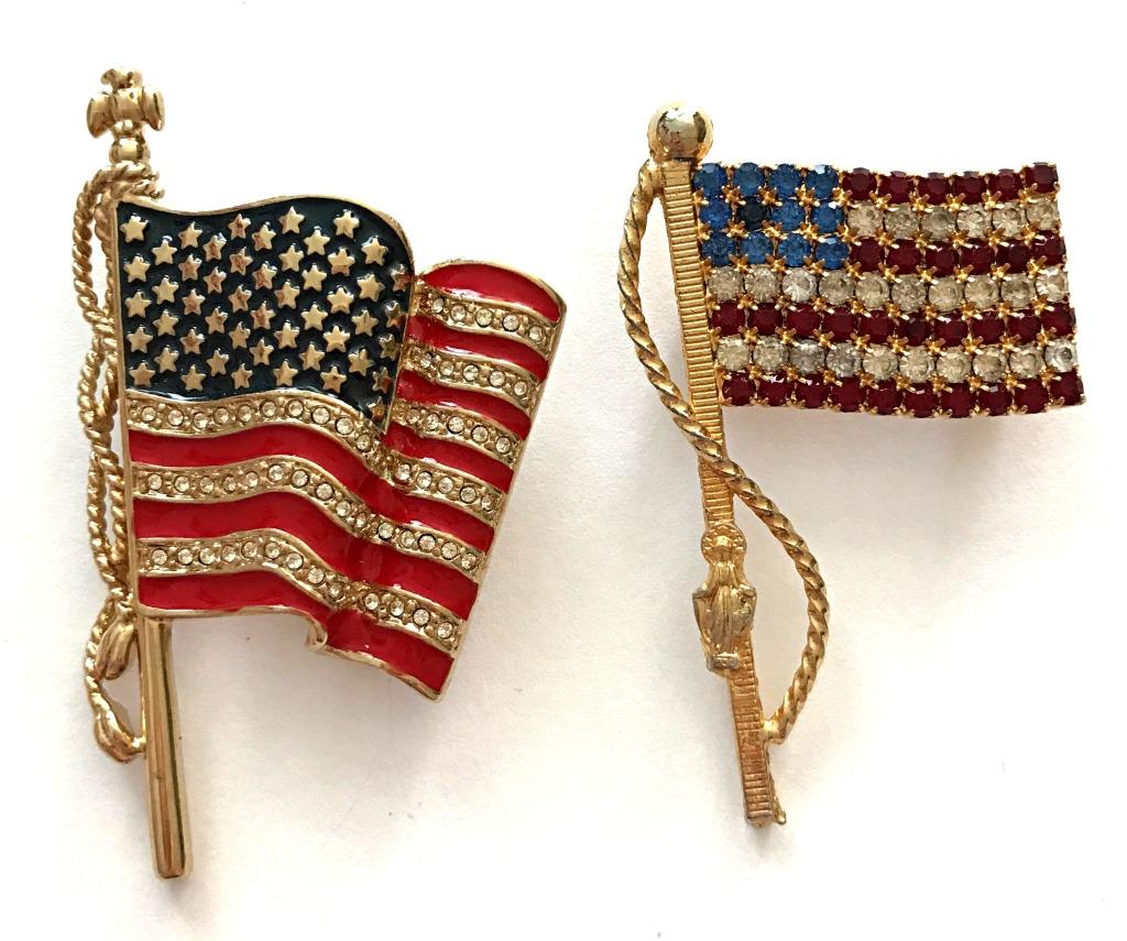 2 GFLAG BROOCHES (1 RHINESTONE/ 1-MONET): BID NOW!
