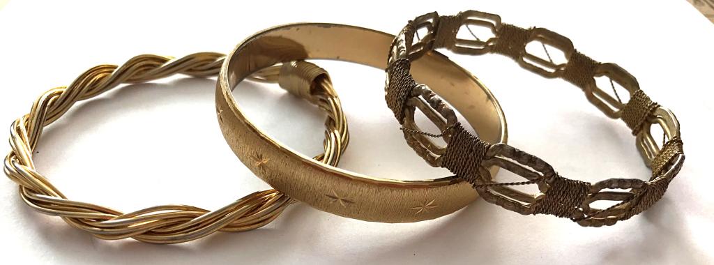 3 GOLD TONE BRACELETS (1- MONET): BID NOW!