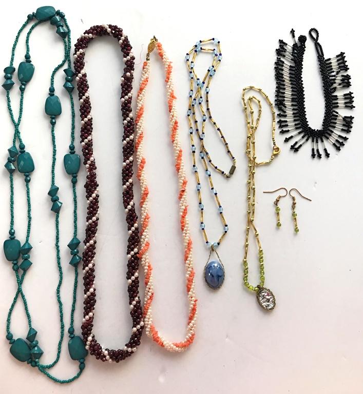 6 BEADED NECKLACES +1 PR EARRINGS (1 of 2)