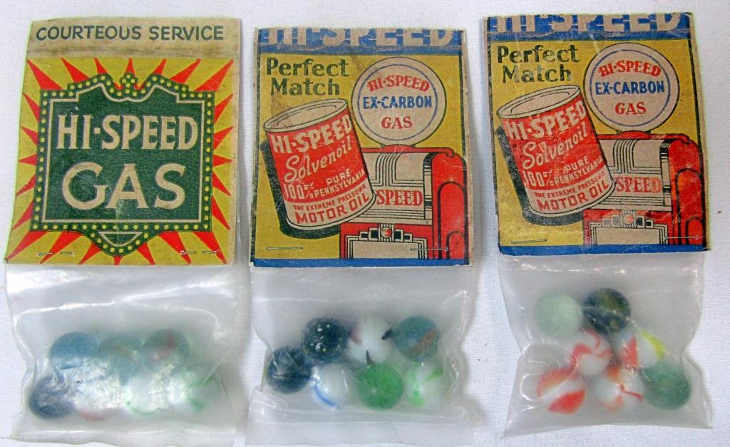 3 SETS VINTAGE MARBLES IN "HI-SPEED GAS" PACKAGES! (1 of 2)