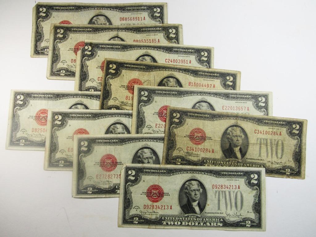 (10) 1928 $2 RED SEAL U.S. NOTES (1 of 2)