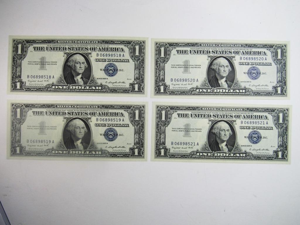 (4) CU 1957 $1 SILVER CERTS CONSECUTIVE # (1 of 2)