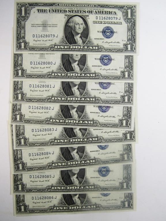 (8) CU 1957 $1 SILVER CERTS CONSECUTIVE # (1 of 2)