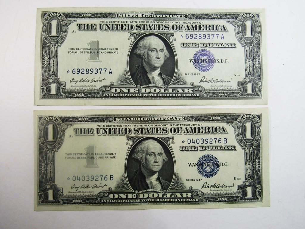 (2) CU 1957 $1 SILVER CERTS "STAR NOTES" (1 of 2)